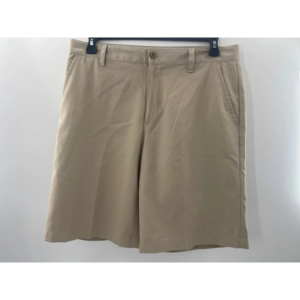 Izod‎ Golf Mens Tan Khaki Flat Front Performance Shorts Size 34